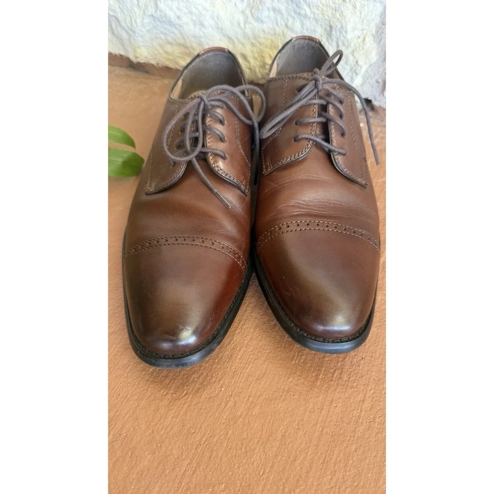 Joseph Abboud Men's Leather Shoes Cap Toe Oxford Tobacco Brown Size‎ 8.5M EUC